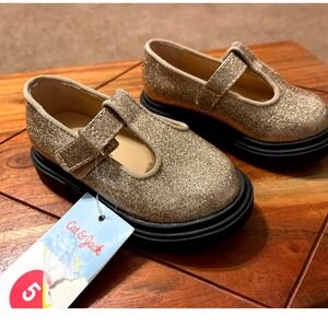 Cat Jack Toddler Girls Glitter Mary Jane Shoes Gold Size 5 NWT